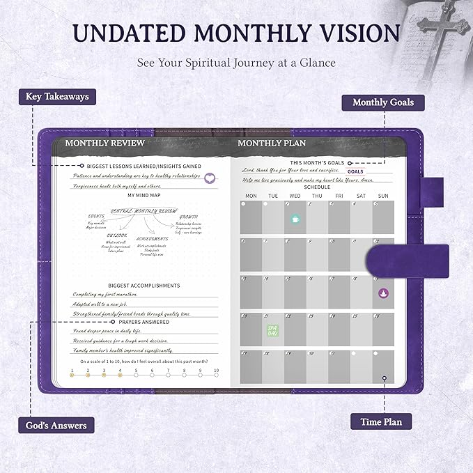 Ospelelf Purple Faux Leather Daily Prayer Journal for Women - Gratitude Journal Bible Study Guided Notebook Planner, Gifts for Christian, Undated 3 Month