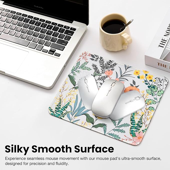 ALOANES Waterproof Mouse Pad with Stitched Edge, Premium-Textured Mouse Mat, Non-Slip Rubber Base Mousepad for Laptop, Computer & PC, Desk Mat for Gamer, Office & Home, Flower and Plant