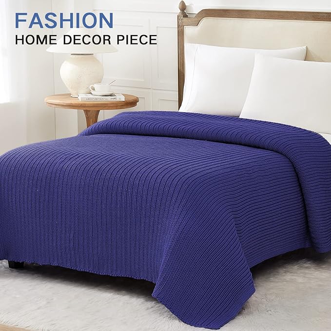 Guohaoi Knitted Weighted Blanket for Adults (Blue 60"x80" 12lbs) No Beads Cooling Throw Blanket for Hot Sleepers, Home Decor Breathable Chunky Knit Heavy Blanket Use on Queen/King Size Bed