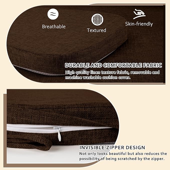 ELFJOY Chair Cushions for Dining Chairs Kitchen Chair Cushions U Shape Non Slip Chair Pads Set of 4 Seat Cushions with Ties Indoor 16.7" x 16" Coffee