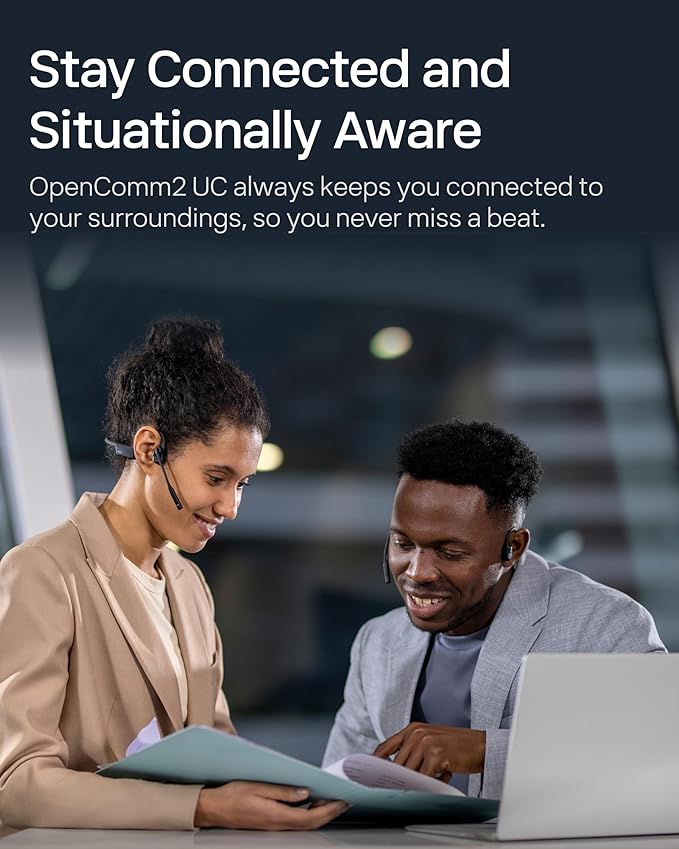 OpenComm2 UC 2025 Upgrade - Open-Ear Wireless Computer Headset with Boom Mic, Bone Conduction Bluetooth Stereo Headphones, USB-A Dongle Compatible with PC and Mac, Zoom Certified - C120UC