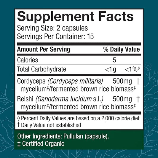 Host Defense CordyChi Capsules - Energy & Immune Support Supplement - Cordyceps & Reishi Mushroom Supplement for Relaxation & Respiratory Support - Aids Against Tiredness - 30 Capsules (15 Servings)*