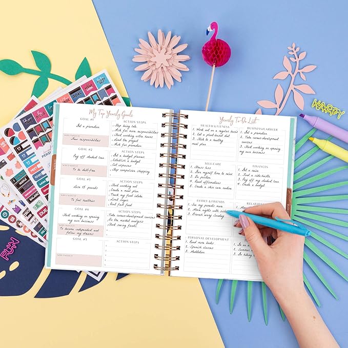 PLANBERRY Weekly Planner Premium – Undated Life Organizer & Budget Planner – Time Management, Goal Setting, to-Do List, Work-Life Balance & Habit Tracker – 6.9″ x 8.5″ (Natural Green)