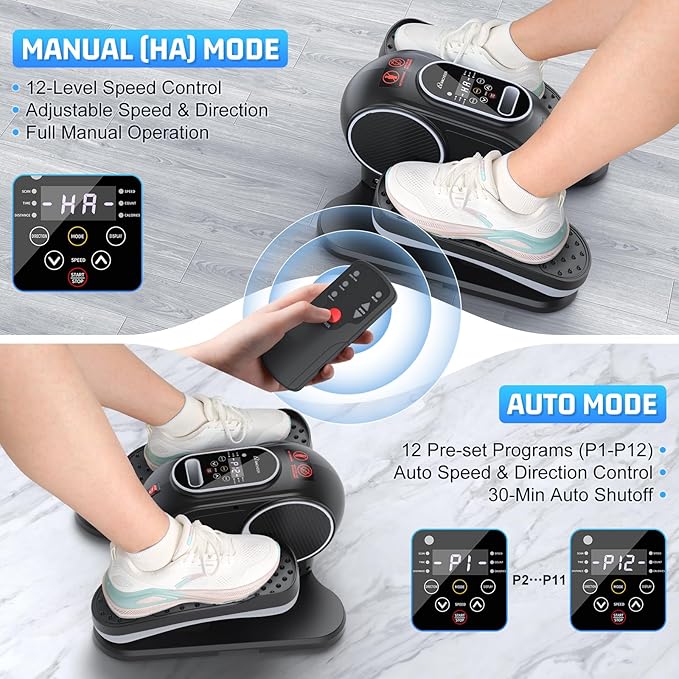 ANCHEER Under Desk Elliptical, 24-in-1 (12 Auto & 12 Manual) Elliptical Machine with Wireless Remote&Dual-Direction, Quiet Compact Leg Exerciser for Home Office