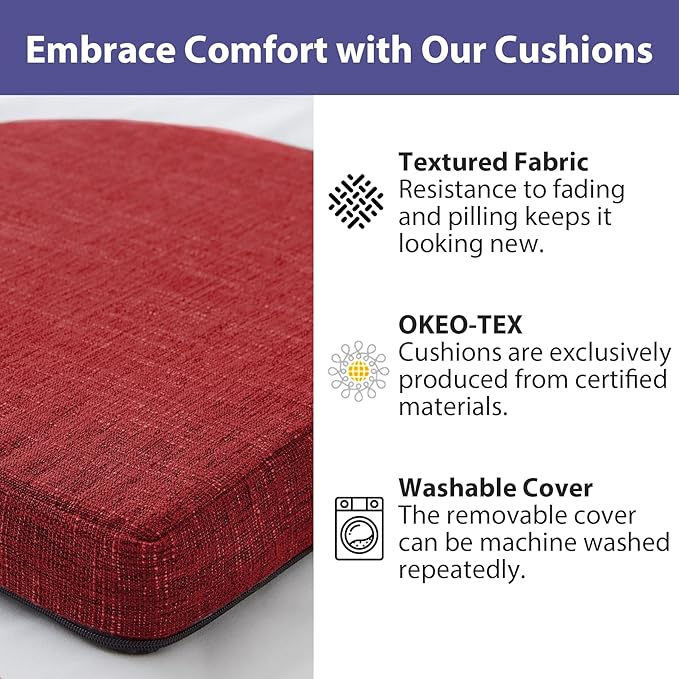Chair Cushions for Dining Chairs with Ties and Removable Cover, Dining Kitchen Chair Pads with Non-Slip Bottom, High-Resilience Indoor Seat Cushions, 16'' x 16'' x 2'', Set of 4, Red
