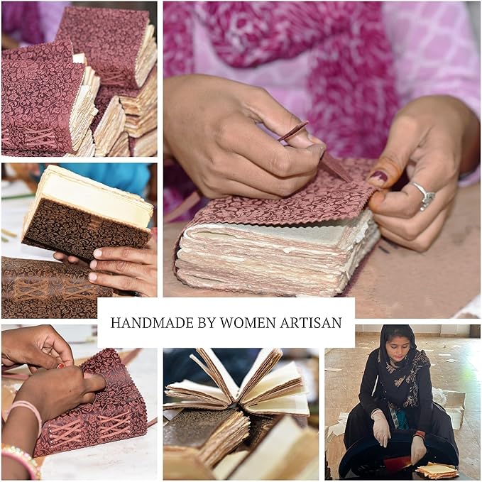 LEATHER VILLAGE Leather Bound Floral Embossed Journal for Women Men - 200 Pages, 10X7 Inches, Fuchsia - Book of Shadows, Vintage Blank Paper Travel Diary, Notebook for Writing, Drawing, Sketchbook