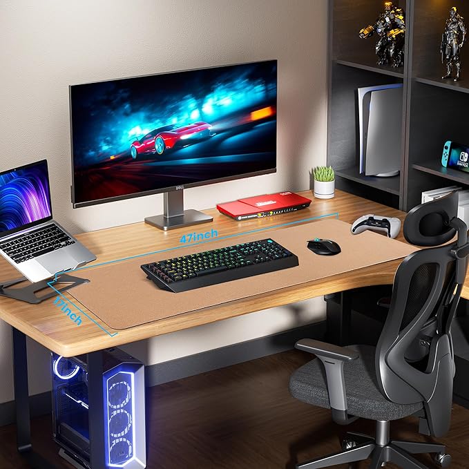 Leather Desk pad Protector, Large Desk mat with Natural Cork & PU Leather,Mouse pad,Non-Slip Office Desk Mat,Waterproof Desk Writing Pad for Office and Home (47in*17in, Apricot)