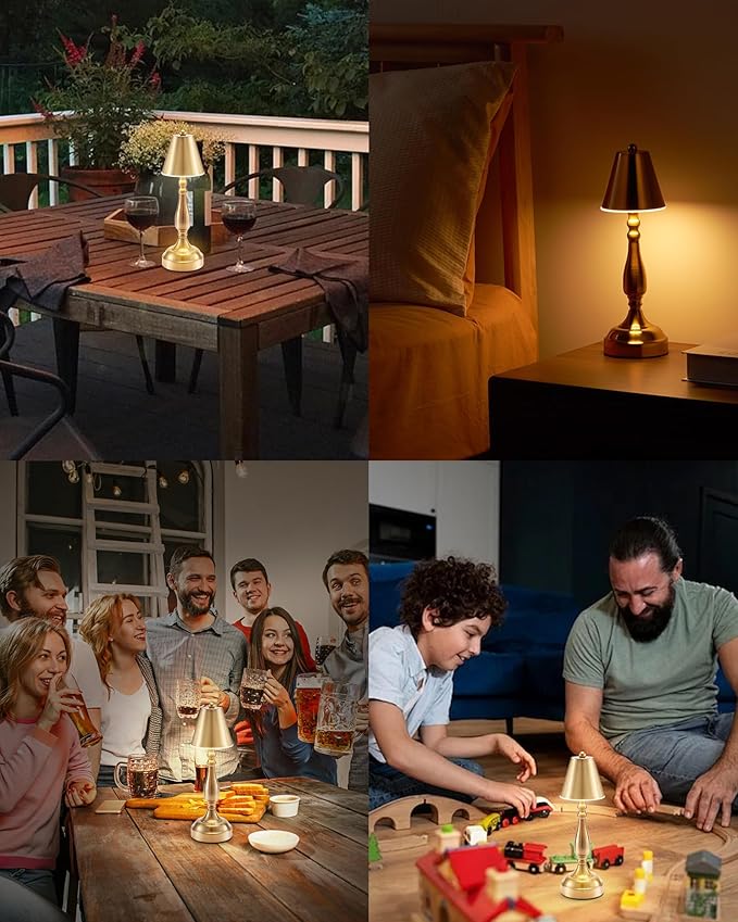UMEXUS Small LED Cordless Table Lamp, Battery Operated Rechargeable Lamp for Restaurant Dinner, Portable 3-Way Dimmable Touch Light Vintage Metal Night Light for Bar Dining Room Bedside Patio Outdoor