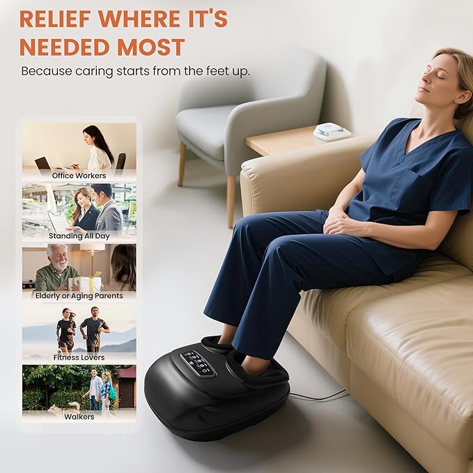 CILI Shiatsu Foot Massager Machine, Electric Heated Feet Massager for Plantar Fasciitis, Kneading Vibration Compression, Detachable Sleeve, Up to Men Size 13, Gifts for Dad Men