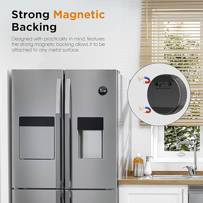 Upgrade Digital Kitchen Timer - Magnetic Countdown Countup Visual Pomodoro Timer with Large LED Display, 3-Preset Times (5, 15, 25), 3 Volume Levels, Ideal for Cooking, Baking and Fitness (1, Black)