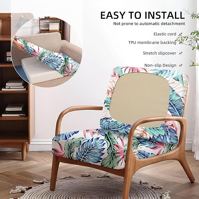 8Pcs Stretch Patio Cushion Covers Waterproof Outdoor Cushion Covers Patio Couch Cover Slipcovers, for Outdoor Furniture Protector Covers Replacement(Cover Only) (Tropical Flavor)