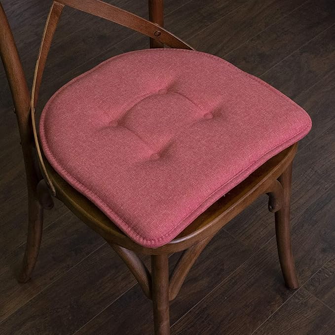 Sweet Home Collection Chair Cushion Memory Foam Pads Tufted Slip Non Skid Rubber Back U-Shaped 17" x 16" Seat Cover, 12 Count (Pack of 2), Peach