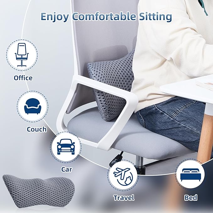 Lumbar Pillow, 2 Pack Memory Foam Lumbar Support Pillow for Office Chair and Car Seat, Ergonomic Streamline Back Pillow for Lower Back Pain Relief, Back Support Pillow for Sitting, Driving, Traveling