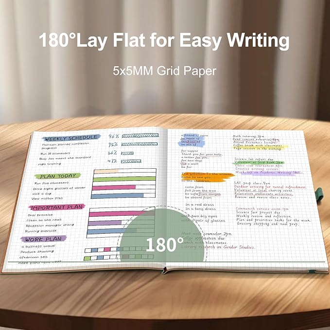 AHGXG Graph Paper Notebook - Grid Notebook Journal, 120 GSM Thick Graph Paper, Large B5 Notebook 96 Pages, Leather Softcover, for Graphing, Writing, Math, Engineering, 7.6'' X 10'' - Sage Green