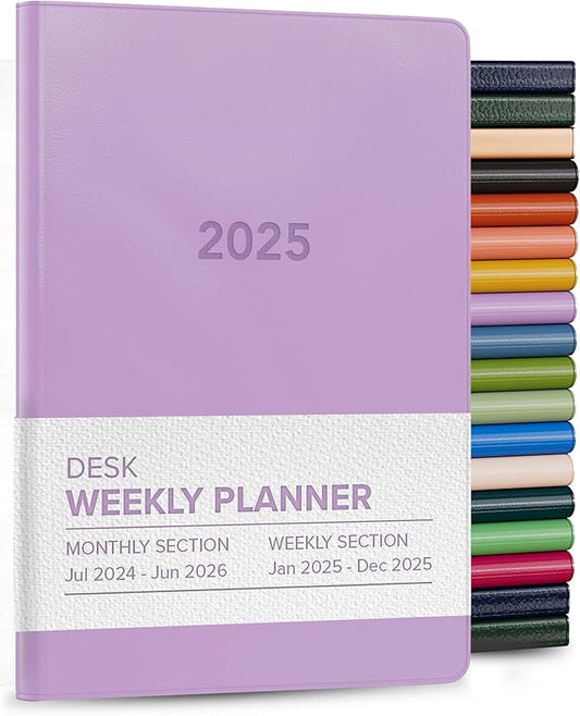 Harbor Desk Weekly Monthly Planner 2025 - Calendar Planner and Notebook, Durable Faux Leather, 192 Pages, Softcover & Book Bound - Cambridge Lavender - 8 x 5.5 "
