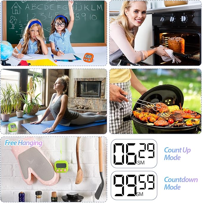 Weewooday 24 Packs Small Digital Kitchen Timer Magnetic Back and Switch Minute Second Count up Countdown Big LCD Display Loud Alarm for Teacher Cooking Baking(Colorful)