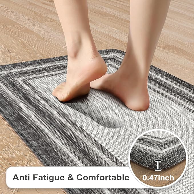 KIMODE Kitchen Mats for Floor Cushioned Anti Fatigue, Farmhouse Kitchen Runner Rug, Non Slip Kitchen Floor Mat, Comfort Padded Standing Desk Mat for Sink Laundry Office Gray 20"x71"