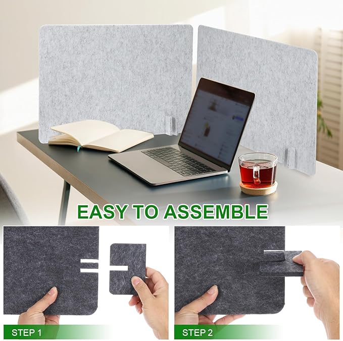 PATIKIL Desk Divider, 2 Set 24 x 24 Inch Acoustic Freestanding Desk Divider Desk Privacy Panel with 8 Pcs Support Feet for Library Office Workstation, Light Grey