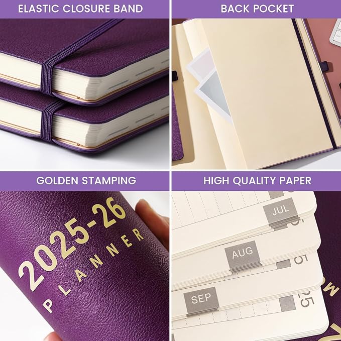 2025-2026 Planner - Academic Planner 2025-2026, July 2025 - June 2026, Planner Daily Weekly and Monthly, 8.5" x 11", Pen Holder, Calendar Stickers, Pocket, 25 Notes Pages, Faux Leather Cover