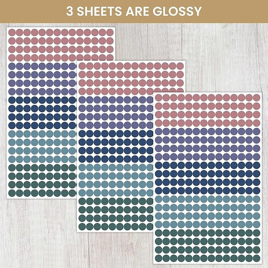 bloom daily planners Color Coding Planner Stickers - 1/4" Minimalist Dot Labels - Six Sheets, 1000+ Stickers Per Pack! - Jewel Tones