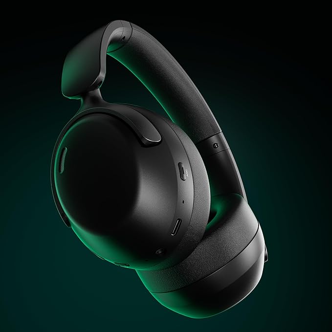 LORELEI QC30 Hybrid Active Noise Cancenlling Headphones,Wireless Over Ear Bluetooth Headsets with Microphone, 60H Playtime Foldable Lightweight, Deep Bass, Memory Earmuffs (Space Black)