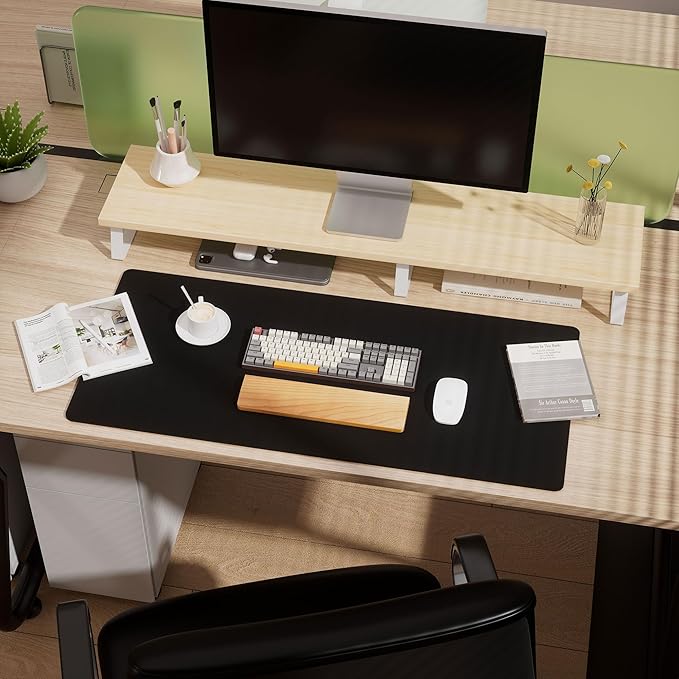 Aothia Dual-Sided Desk Pad - 37.8x17 inches Leather Desk Mat, Natural Cork Desk Pad Protector, Large Mouse Pad for Desk, Waterproof Desk Blotter Pad, Desk Writing Pad for Office Work/Home, Black