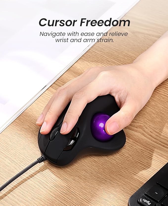 Nulea M509 Trackball Mouse Wired, Ergonomic Design, Easy Thumb Control, Precise & Smooth Tracking, 2-in-1 Interface (Type A &Type C), Compatible for PC, Laptop, Mac, Window(Purple).