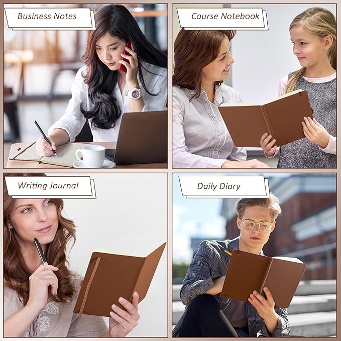 Laumoi 14 Pack Lined Journal Notebooks 5.5 x 8.2 Inch A5 Hardcover Notebook College Ruled Notepad with Pen Holder PU Leather Ruled Lined Journals for School Business Work Writing(Brown)