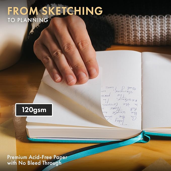 Wordsworth & Black A5 Bullet Dotted Journal 216 Dotted Pages, Hardcover Grid Dot Leather, 120 GSM Paper,Journaling Notebook for Work & Sketching,Journals for Women,Men-Gifts Box Included Turquoise