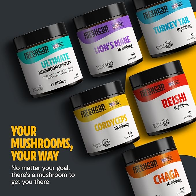 FreshCap Mushrooms Cordyceps Mushroom Powder 10,000mg - Mushroom Extract Immunity Supplement, Ayurveda Nootropic Mushroom Supplements (60 Servings)