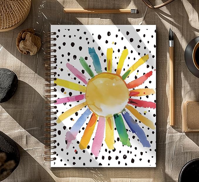 Boho Colorful Sunshine Notebook Journal, Preppy Notebook,Preppy Journal,Sunshine Gifts for Women,Boho Office Supplies,Boho Desk Accessories,Spiral Notebook 5.5x8.3
