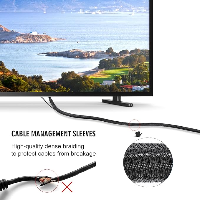 10ft - 1/4 inch Cord Protector Cable Sleeve Split Wire Loom Tubing for Power Cord Audio USB Cable, Cord Sleeve Cable Management for TV Computer, Cord Protectors from Pets Chewing, Black