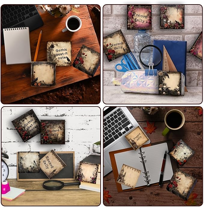 16 Pieces Halloween Gothic Style Sticky Notes Self-Adhesive Gothic Style Design Note Pads Gothic Style Sticky Memo Notes for School Office Home Supplies Students Teachers Gift