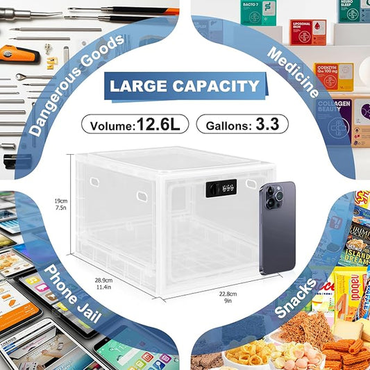 Medicine Lock Box for Safe Medication, Premium Material Lockable Storage Box Locking Organizer Bin with Combination Code for Fridge Food/Snacks/Phone/Tablet Jail/Home/Office Storage Lockers