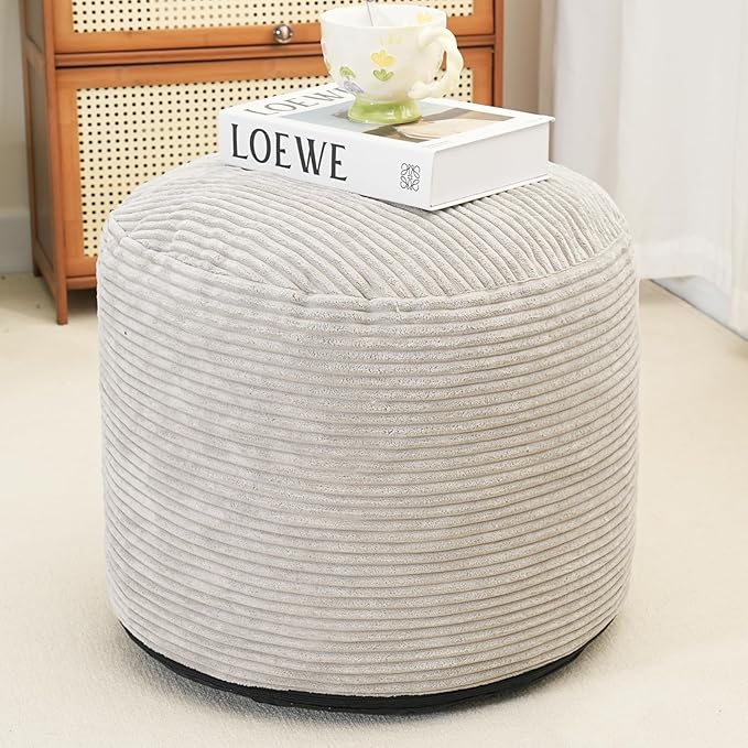 Pouf Ottoman Stuffed Round Modern Foam Filled Foot Rest Poufs for Living Room Chair Decorative 20 X 15 Inches Fluffy Pouf Foot Stool Storage Ottoman, Grey