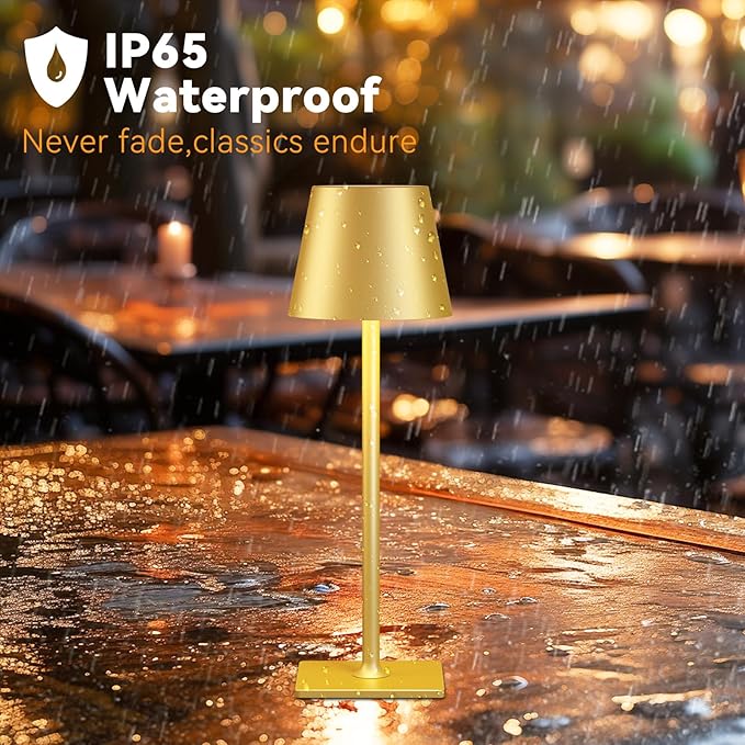 4 Pack Gold Rechargeable Led Cordless Table Lamps,Cordless Lamp with 6000mAh Battery Operated,Wireless Lamp for Restaurant Home Dinner Dining Kitchen Outdoor Patio,Waterproof & Portable
