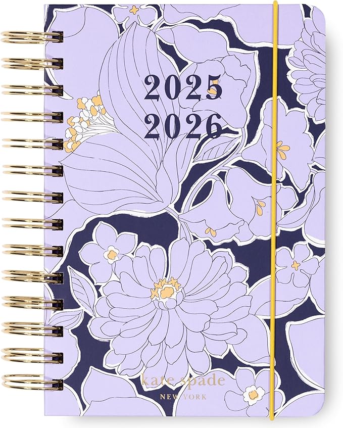 kate spade new york Daily Planner 2025-2026 Medium Agenda August 2025-December 2026, Hardcover Weekly and Monthly Spiral Planner with Stickers (Coastal Garden)