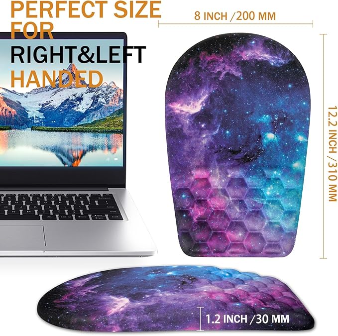 Ergonomic Mouse Pad Wrist Support,Upgrade Mousepad with Massage Design,Non-Slip PU Base Desktop Mouse Pads for Pain Relief, Computer, Office & Home,12 x 8 in（F-Galaxy）