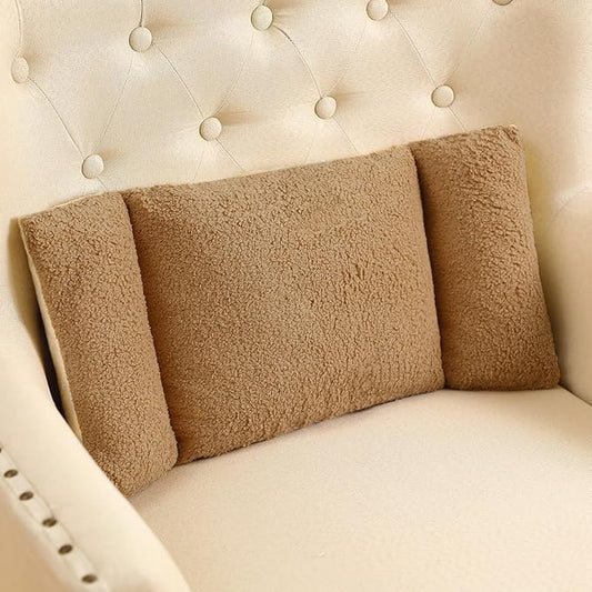 Queekay Fleece Lumbar Support Pillow 3 Section Back Pillow Office Chair for Back Support Comfortable Lumbar Cushion for Car Seat Pain Relief Sofa Rest(Light Tan)
