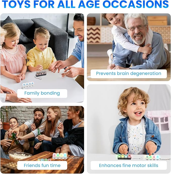 2 Pcs Keyboard Fidget Toy, Fidget Keychain Keyboard with LED Lights, Stress Relief Clicker Fidget Keyboard, Decompression Squeeze Toy for Library Office Home