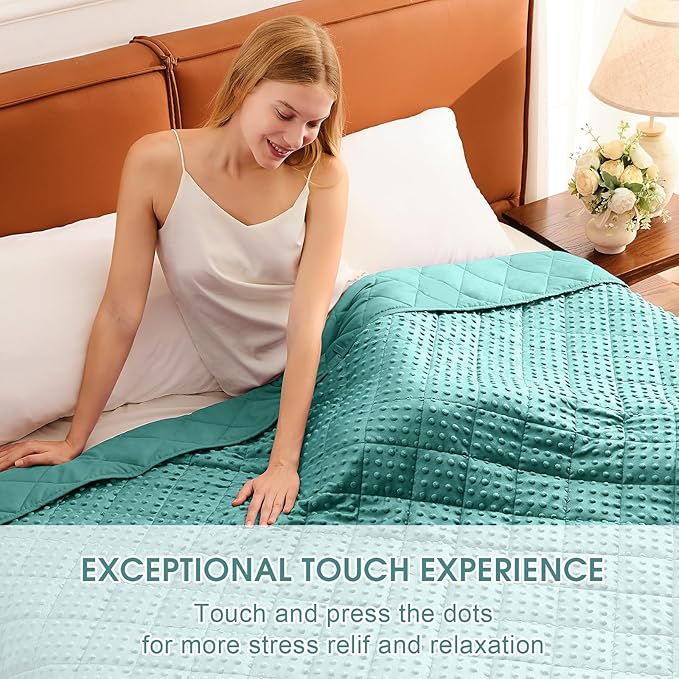 Weighted Blanket for Adults (12lbs, 48"x72" Twin Size) - Breathable Minky Heavy Blanket for 110-130lbs with Premium Glass Beads - Soft Thick Blankets for All-Season Sleeping - Teal