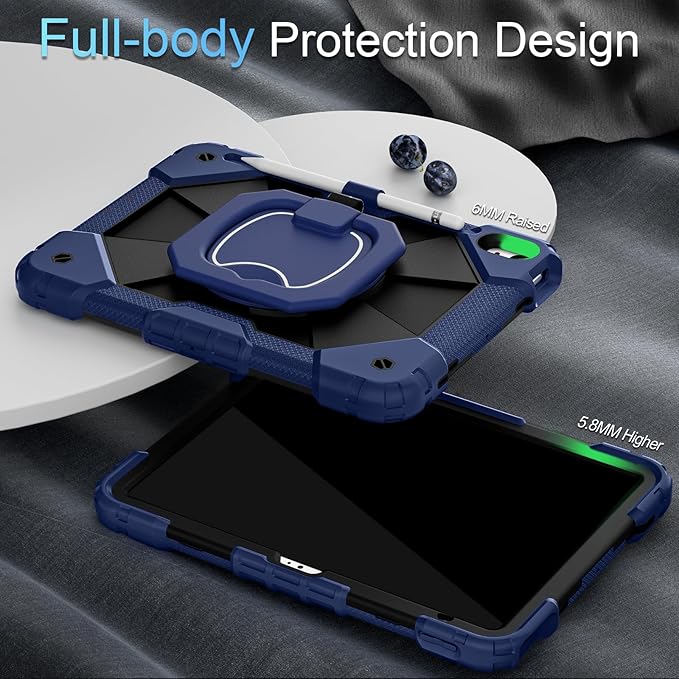 Case for iPad (A16) 11th Gen 11 Inch (2025) /iPad 10th Gen 10.9 Inch (2022) with Screen Protector/Rotating Stand/Pencil Holder,Military Grade Shockproof i Pad Case 10th Generation,Navy Black