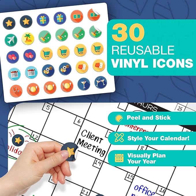 Large Dry Erase Calendar for Wall, 36" x 72" - Undated, Yearly, Reusable - Full 12 Month Year - Includes Markers, Eraser & Accessories