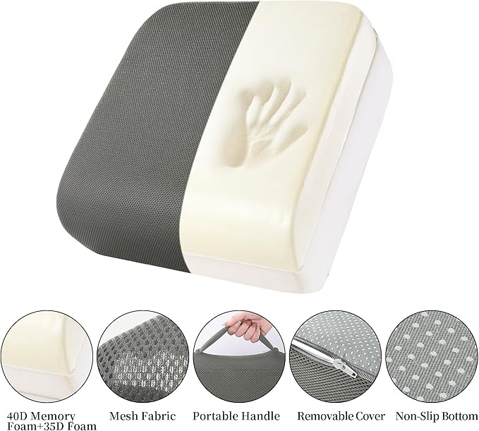MABOZOO Extra Thick Chair Cushions,Office Chair Booster Seat Cushion to Raise Seat Height for Pain Relief,18 x 16 x 6 inch Non Slip Memory Foam Thick Cushion with Carry Handle（Dark Grey）