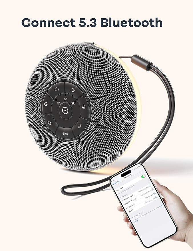 Portable Sound Machine Baby, Long Battery with Loud Bluetooth Speaker, 39 Special Soothing Sounds, White Noise Sound Machine for Sleeping