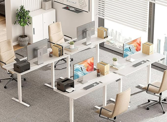 55 x 24 inch Electric Standing Desk Adjustable Height with 4 Wheels, 4 Memory Height Settings, 2 Headphone Hook, for Home Office, Splice Board White