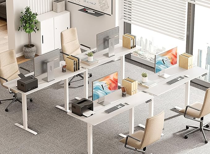 48 x 24 inch Electric Standing Desk Adjustable Height with 4 Wheels, 4 Memory Height Settings, 2 Headphone Hook, for Home Office, Splice Board White