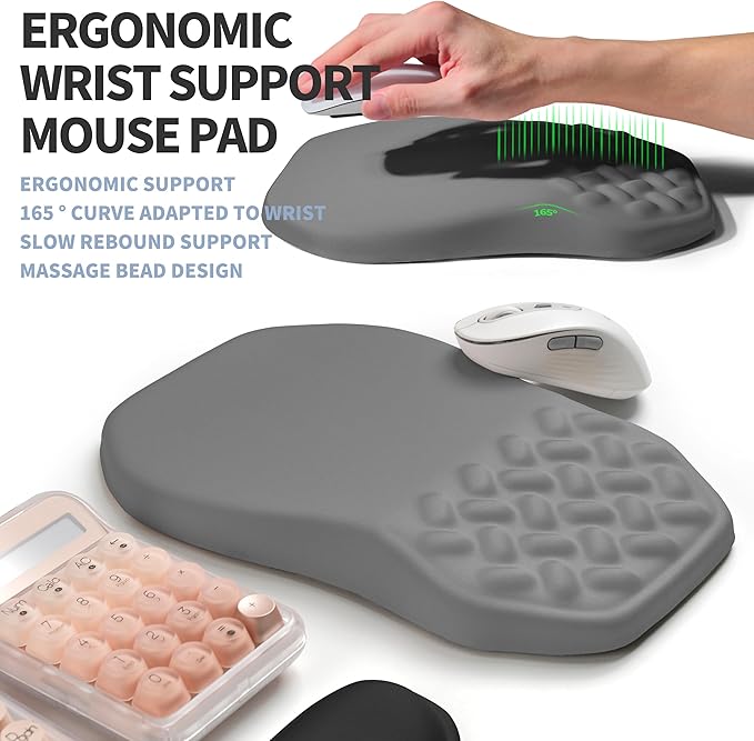 2-in-1 Ergonomic Set, Wave Keyboard Wrist Rest and Massage Slope Mouse Pad Wrist Support, Rebound Memory Foam for Relieve Carpal Tunnel Syndrome and Wrist Pain (Dark Grey)