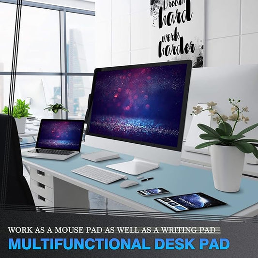 K KNODEL Large Office Leather Desk Mat, Mouse and Keyboard Pad, Computer and Laptop Mat, Desktop Protector and Cover, Writing Pad and Blotter (47.2"x23.6", Light Blue)