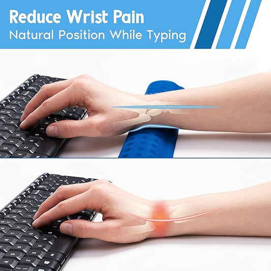 i-Rocks Ergonomic Memory Foam Keyboard Wrist Rest - Pain-Reducing, Cooling, Non-Slip, Blue, Minimalist